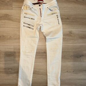 White Skinny Jeans with Zipper Accents